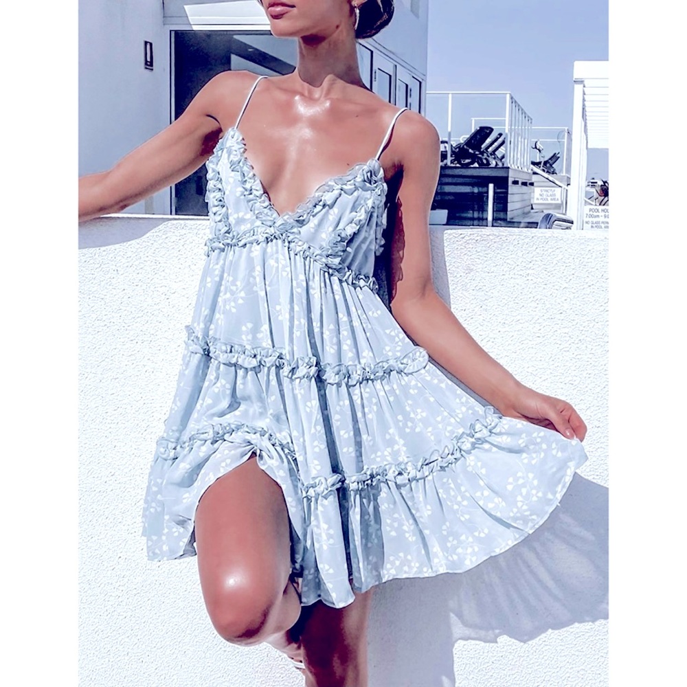 Pale blue floral mini dress